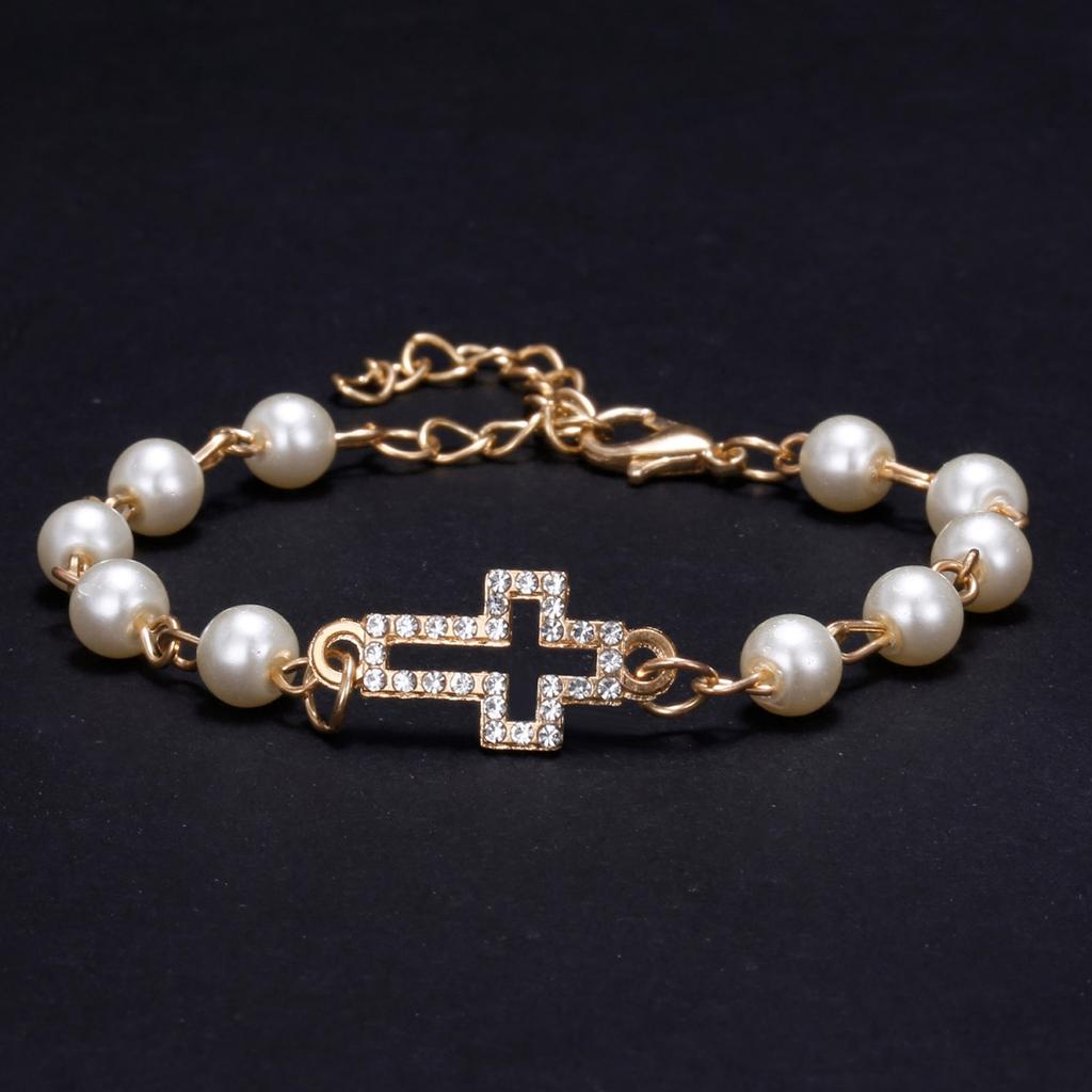 Trendy Imitation Pearl Rhinestone Cross Bracelets For Women Men Elegant Cute Animal Butterfly Chain Bangle Party Jewelry