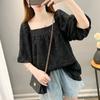 Trendy Summer Plus Size Chiffon Shirt Loose Bubble Sleeve Short Sleeve Top Hide Belly Flowy