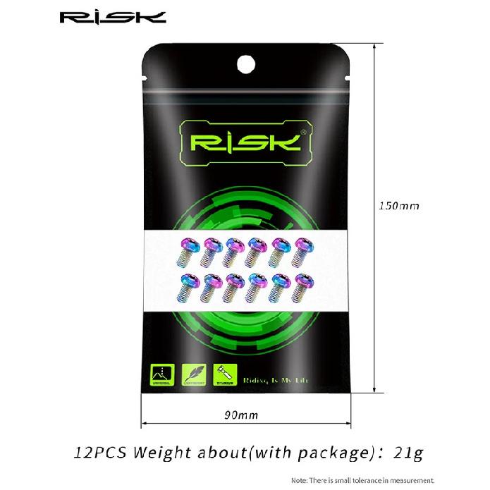 RISK M5x10mm Šroub kotoučové brzdy T25 Torx Titanová slitina Díl pro jízdní kolo MTB Horský kolo Šroub pro upevnění brzdového kotouče Ti 12KS/Sada