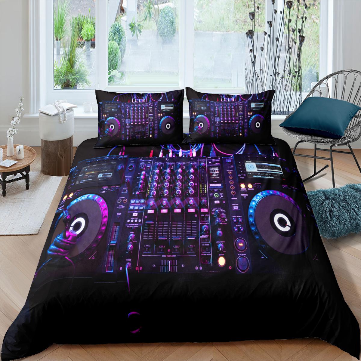 

Home Living High-End Premium 3D DJ Earphone Beding Set Music Soft Duvet Cover Pilowcase Quen Ful Sized Dimensions Warm Comforter Beding for kids boys 120*200cm Single