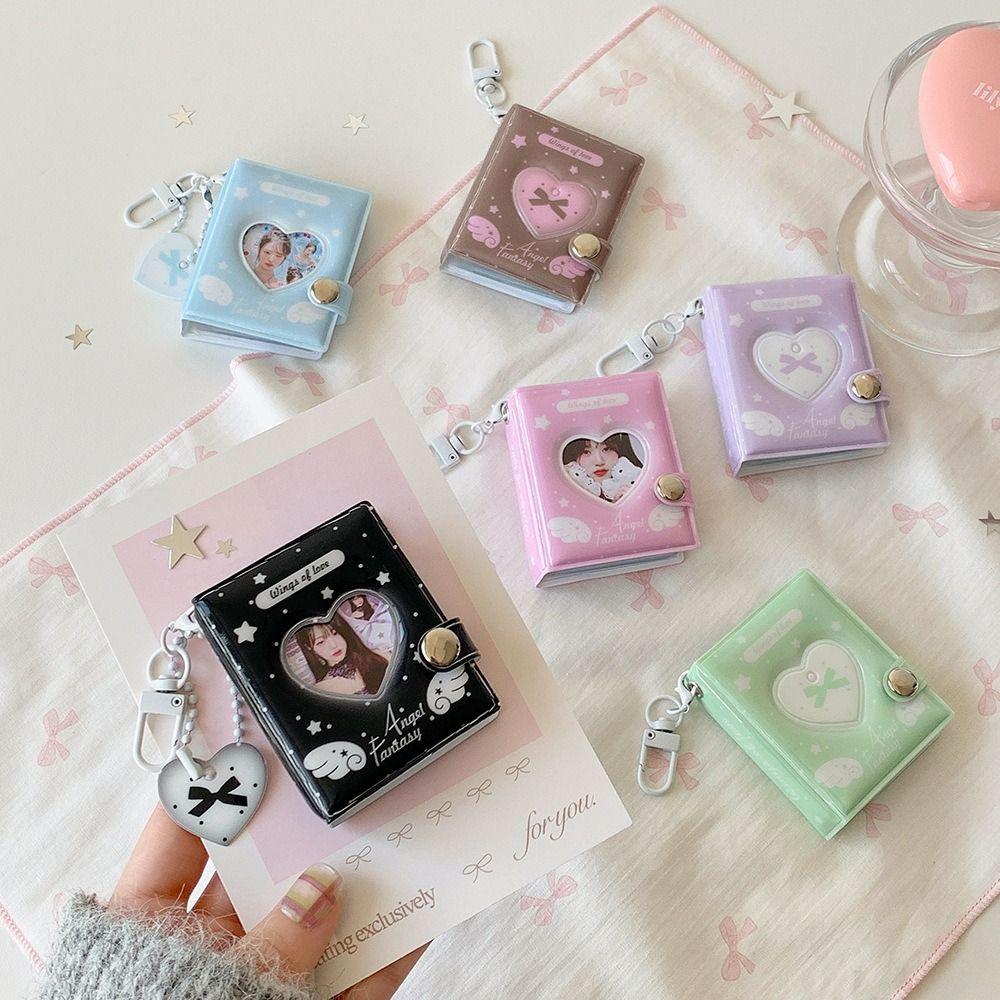 Durable 2-inch Card Storage Photocard Holder Wings Patterns With Keychain Kpop Idol Card Binder Photo Album