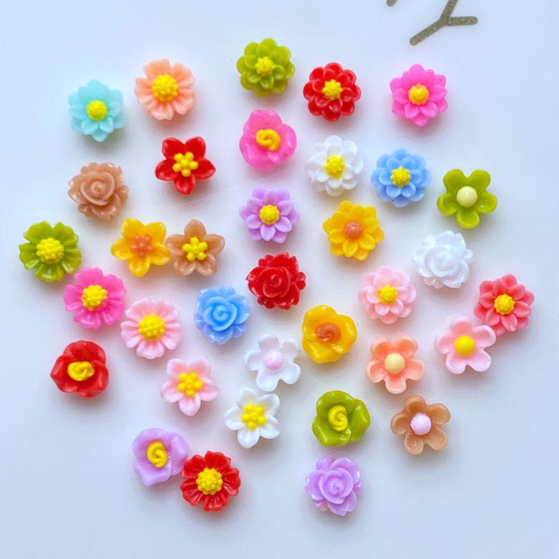 100Pcs New Resin Cute Mixed Mini Flower Manicure Flat Back Scrapbooking Hair Bow Center Embellishments DIY Accessories