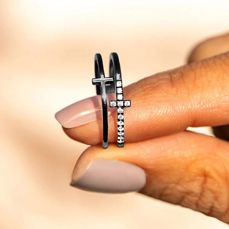 

CAOSHI Double Layer Cross Design Daily Wearable Rings Silver Color/Gold Color/Black Color Versatile Design Accessories for Women 5