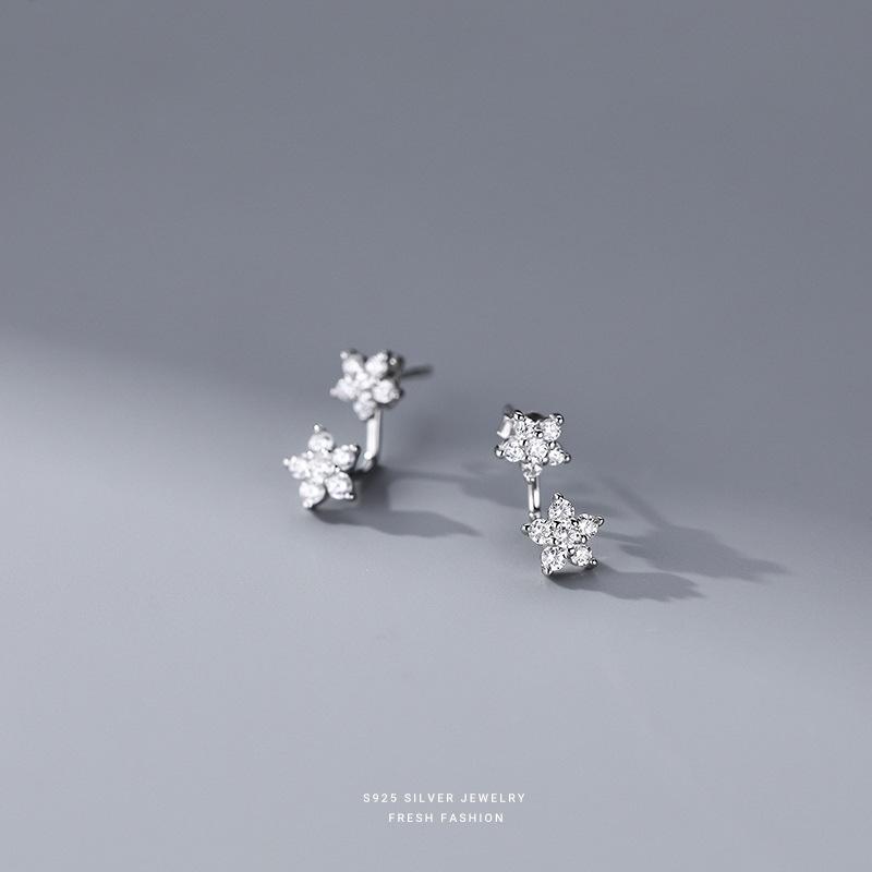 

925 Sterling Silver Exquisite Zircon Flowers Back Hanging Earrings for Women Temperament Jewelry серебряный