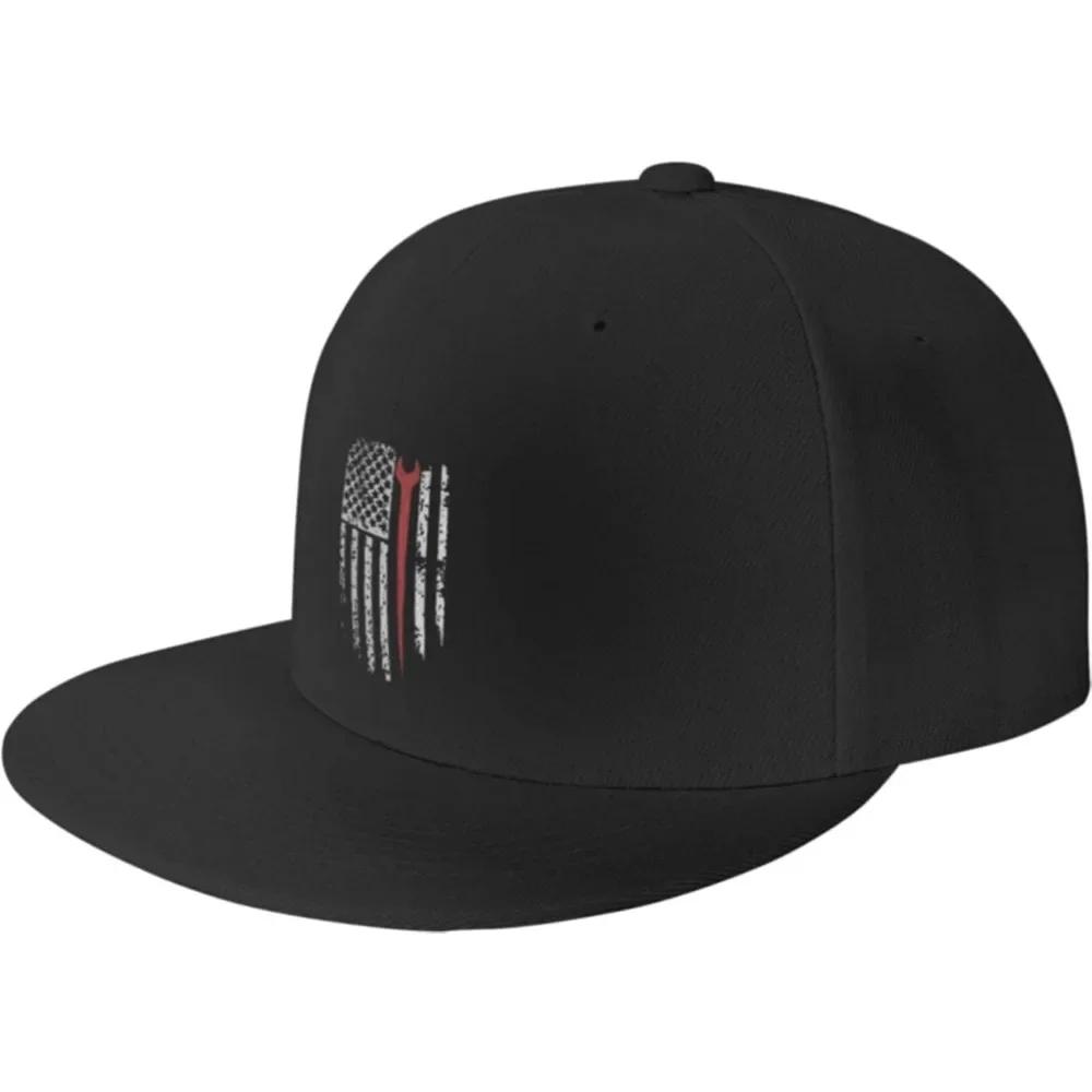 Ironworker American Flag Flat Brim Baseball Cap Mens And Womens Adjustable Hat Black
