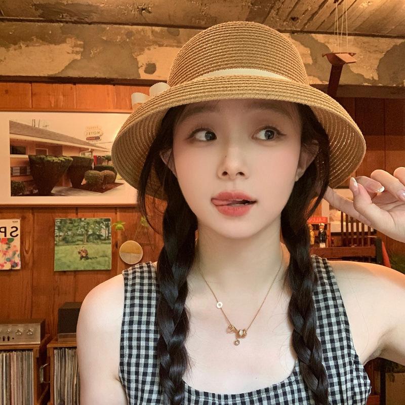 Self-kept Model~ Hand-woven Hat Women's Hepburn Style Top Hat New Summer Sunshade Sunscreen Bucket Hat Basin Hat