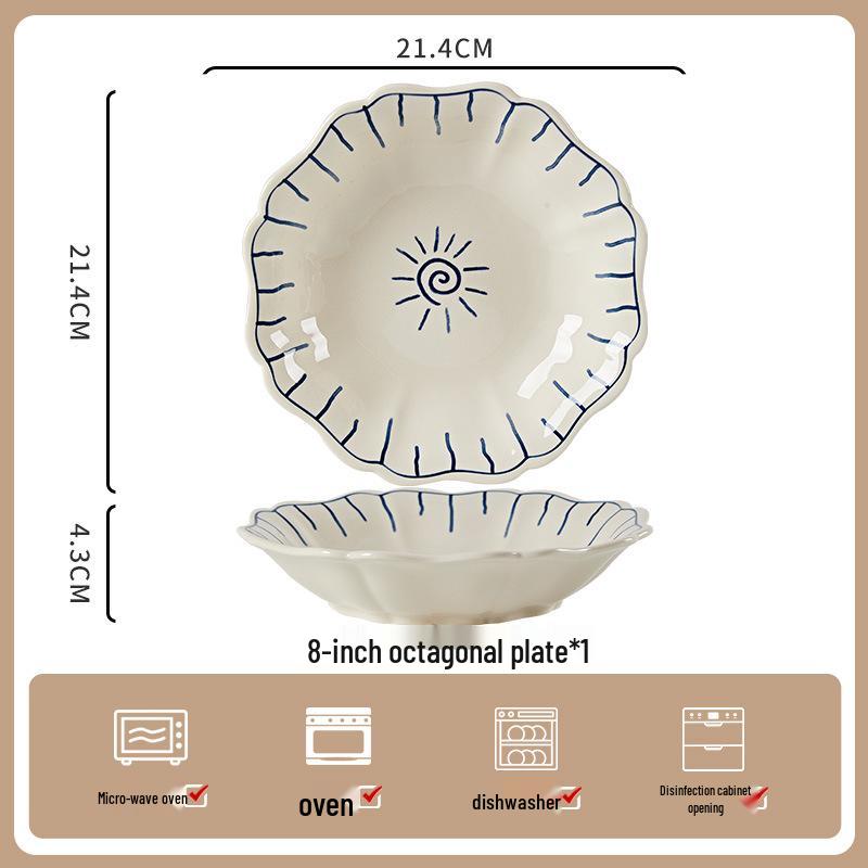 Keramik-Geschirrset im japanischen Wabi-Sabi-Stil: Schüsseln & Teller mit Unterglasurfarbe
