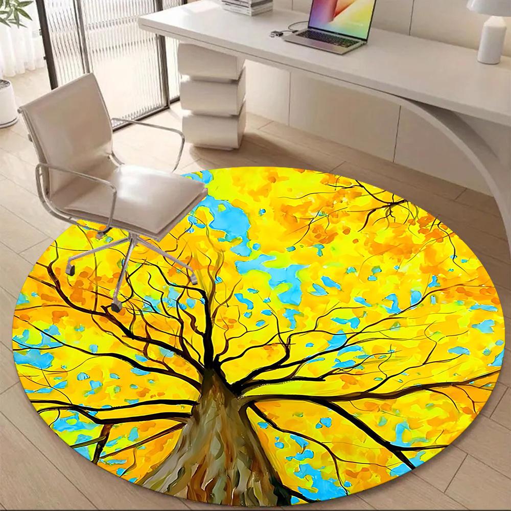 

1PC Autumn Tree Golden Canopy Office Round Area Rug, Indoor Mat Suitable ForOffice, Under Office Chairs Bedroom Living Room Home Decor, Room Deco g054 80cm by 80cm