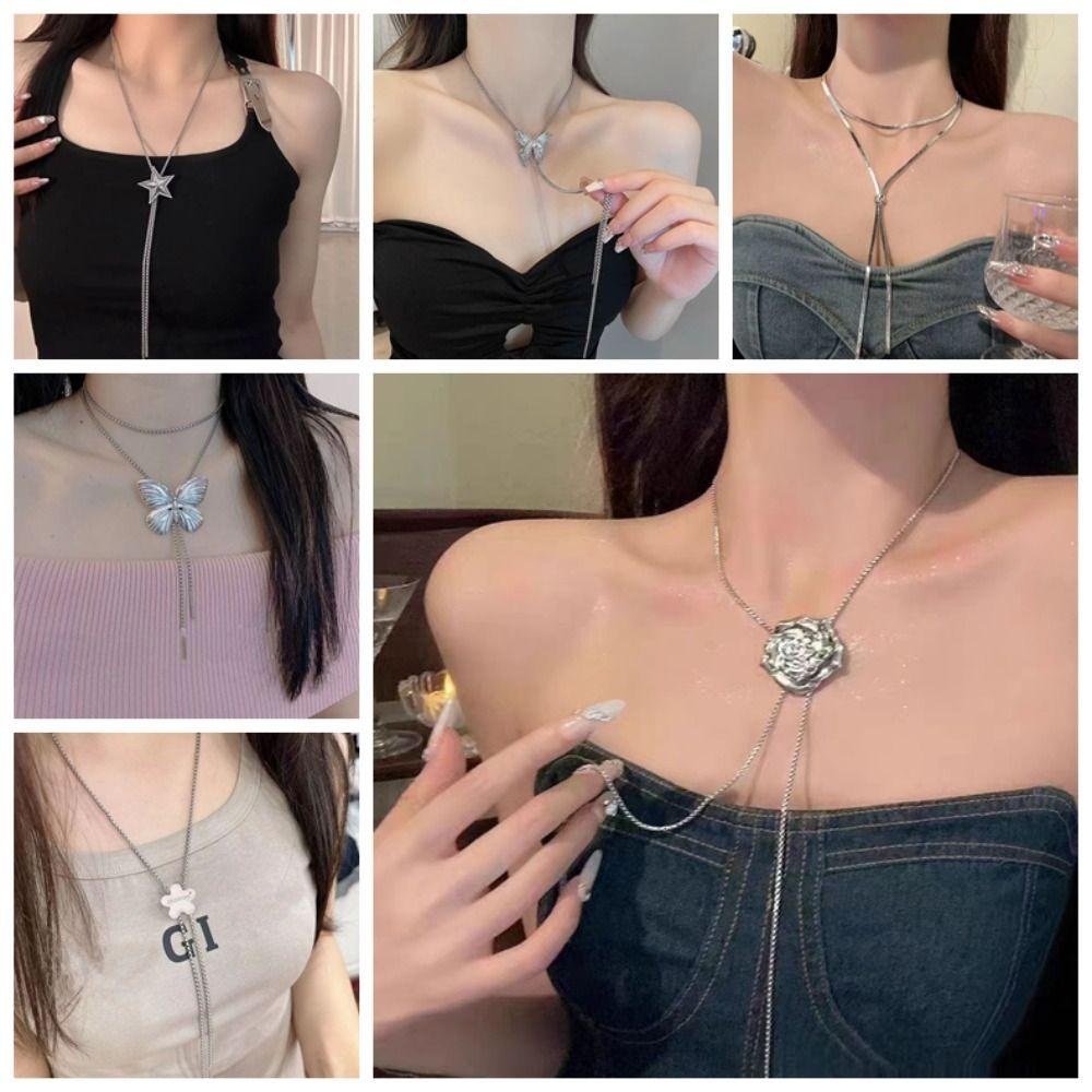 Sweet Y2K Tassel Necklace Flower Women's Choker Chic Butterfly Necklace  Girls