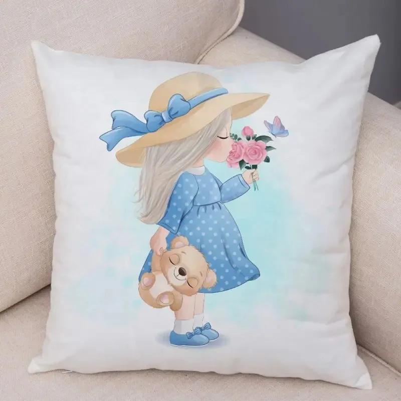 Luxury Home Decor Pillow Cover Car Living Room Sofa Cushion Cover Cartoon Girl Pattern Cushion Cover