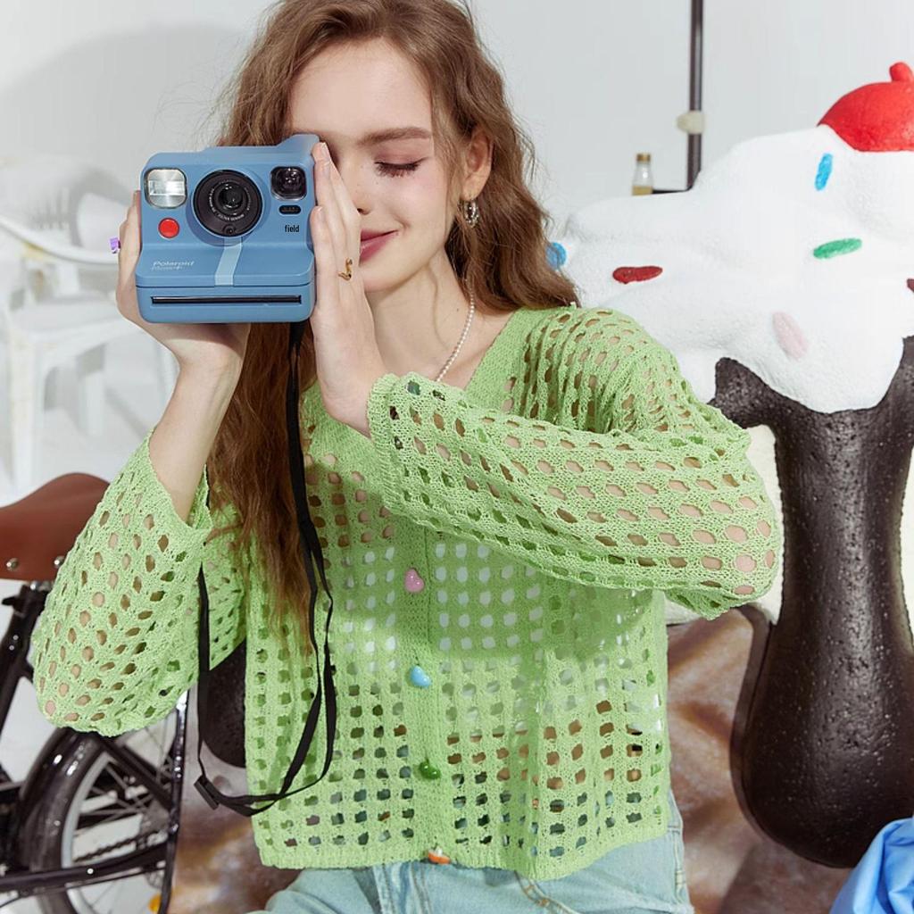 2025 Summer Korean V-Neck Hollow Loose Knit Cardigan for Women