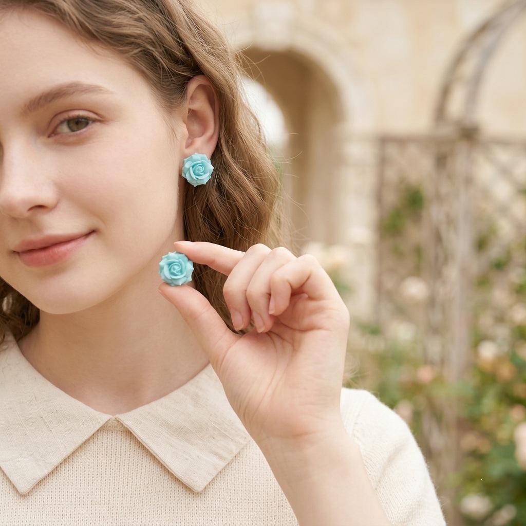 High-End Summer Rose Resin Stud Earrings - Versatile, Elegant Accessories for Women