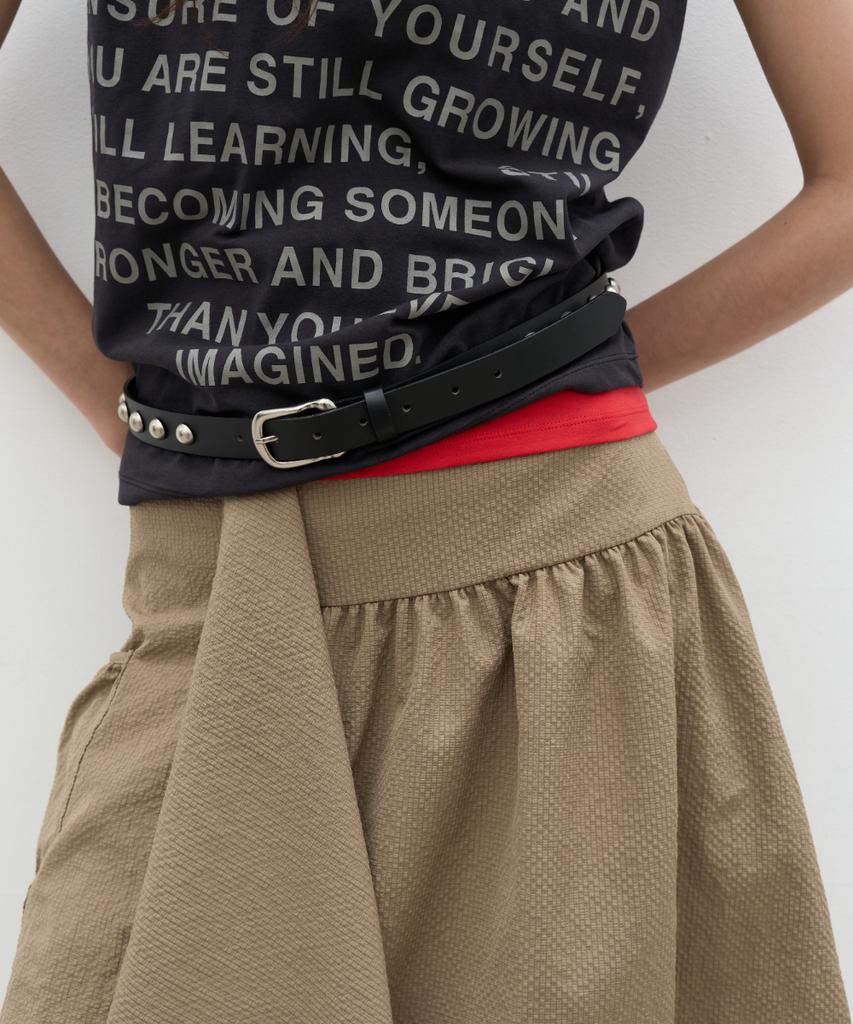 Seolan Unbalance Drape Skirt_Brown