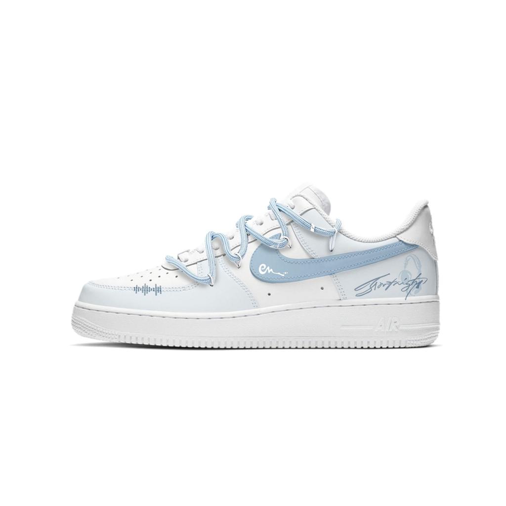 Nike Air Force 1 Leather Cushioning Abrasion Resistant Low top Skateboard Shoes Unisex Sky Blue CW2288-111(team1104-)