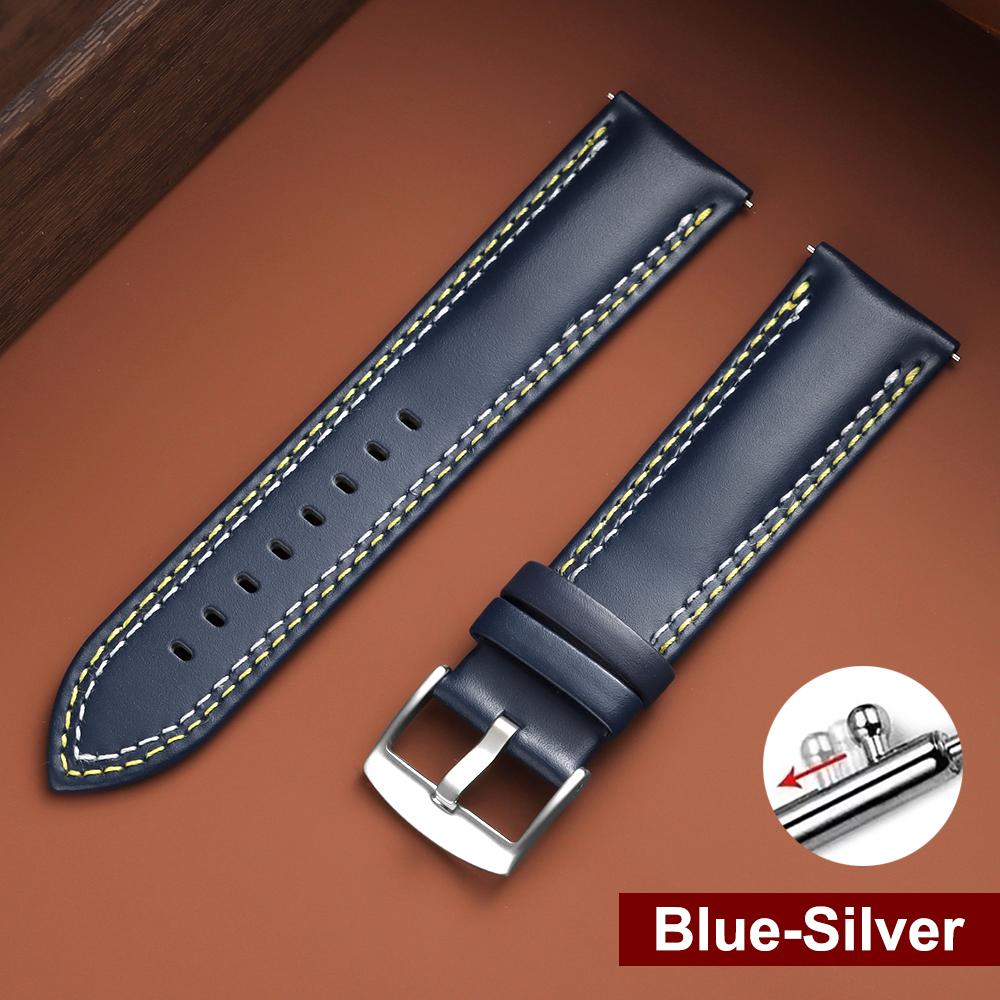 Handmade Cowhide Strap with Double Stitching Top Grain Genuine Leather Watch Band 20 22 24MM Quick Release Replacement Watchband