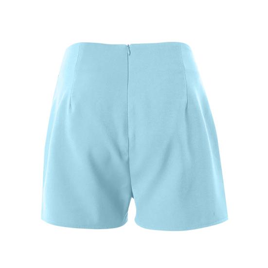 Sommer-Shorts für Damen, hohe Taille, asymmetrischer Plissee-Knopf-Dekor, einfarbig, schmale Passform, weiche Bauchkontrolle, über dem Knie liegende Mini-Shorts