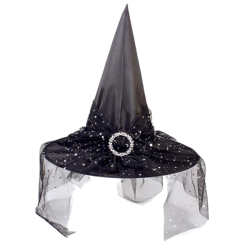 Witch Hat With Veil Adult Children Long Wizard Hat Magican Hat Halloween Cap New Year Christmas Party Costume Decoration