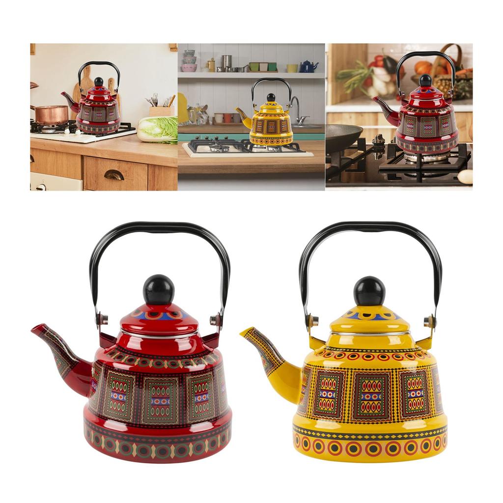 2.5L Tea Coffee Pot Kettle with Lid Pouring Cooking Water Retro Water Pot Enamel Teapot for Household Kitchen Hotel Restaurant