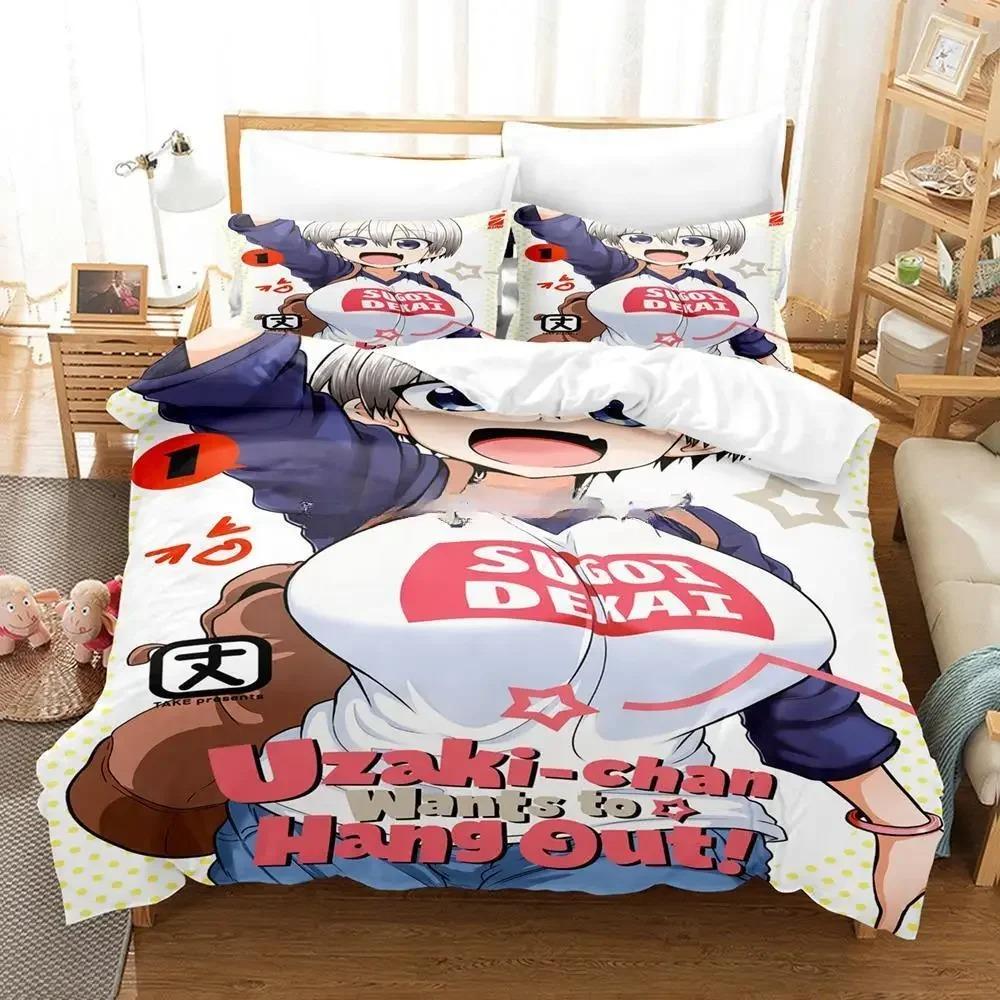 3D Anime Uzaki-chan Wants To Hang Out! Bedding Set Single Twin Full Queen King Size Bed Set Adult Kid Bedroom Duvet Cover Sets