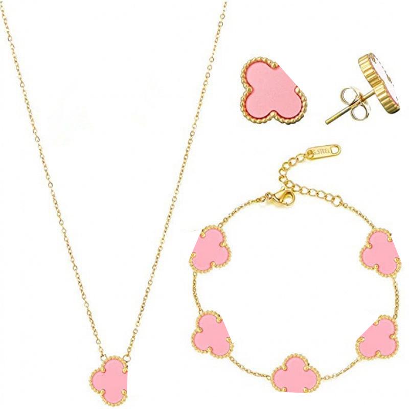 Ensemble de bijoux chanceux trèfle à quatre feuilles: Collier, Bracelet et Boucles d'oreilles Puces