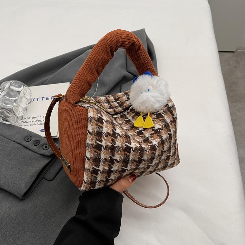 Trendy Cross-border Style Coffee Handbag With Cotton-lined Interior