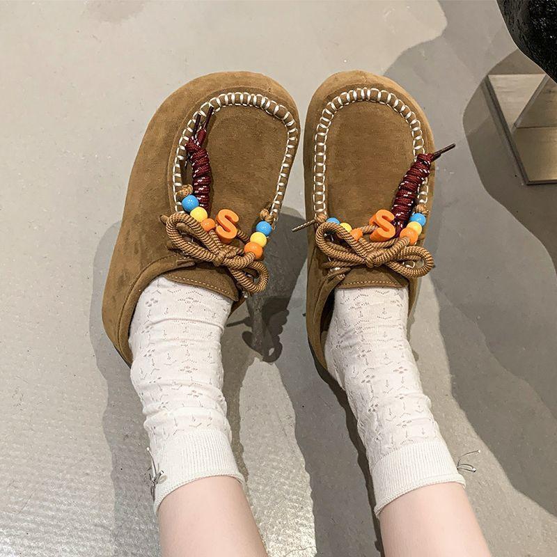 Niche design sense lace-up Birkenstock slippers women's fashion and comfort retro thick-soled half slippers women's 2025 spring and autumn new models