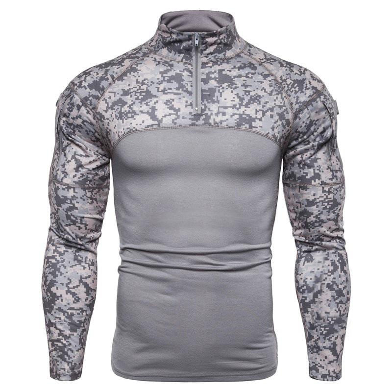 

Чоловіча тактична футболка з довгим рукавом армії США Combat Military Camo Casual Zip Shirts 3XL сірий