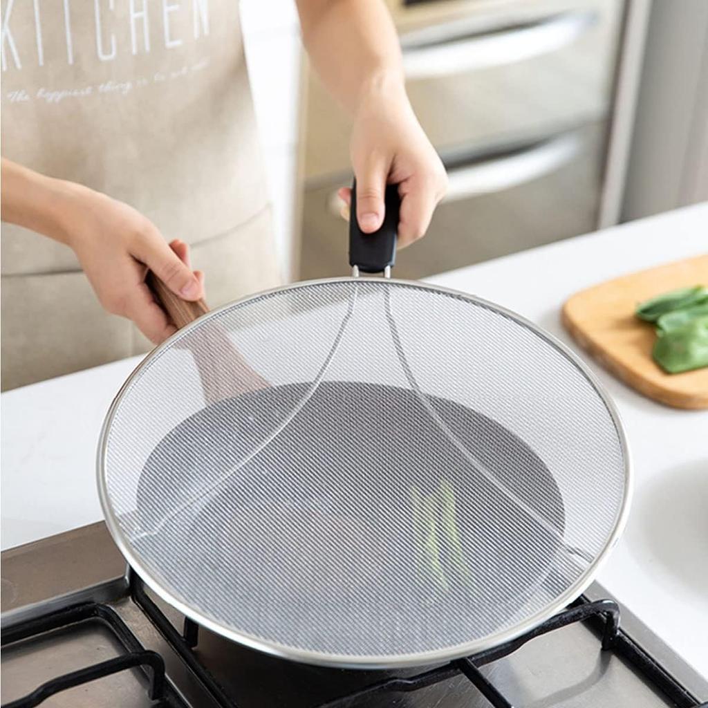 Large Splatter Screen for Frying Pan, 15 Inch Stainless Steel Grease Splatter Guard, Mesh Frying Screen Keeps Kitchen Clean and Protects Skin From
