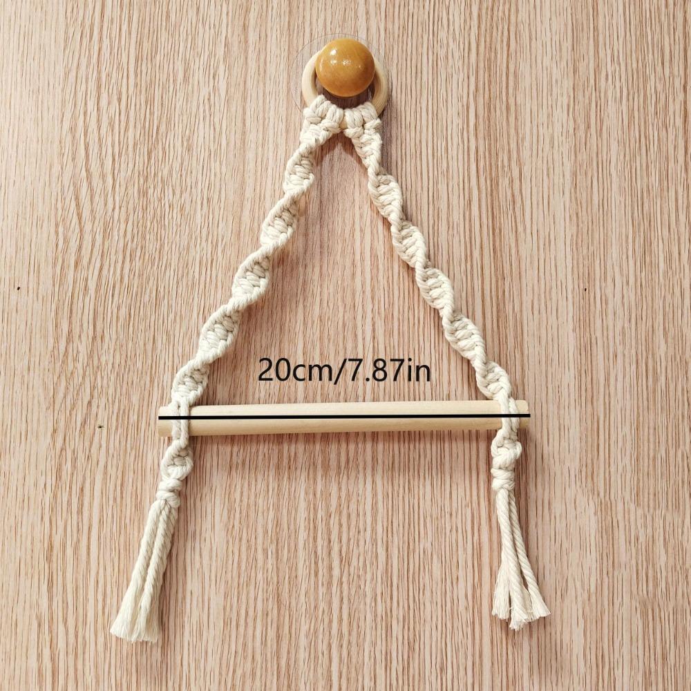 Nordic Style Bohemian Paper Towel Rack Cotton Thread Bohemia Toilet Tissue Holder Wall Hanging Wooden Hand-woven Paper Holder