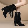 Damskie botki na wysokim obcasie jesienno-zimowe nowe botki na grubym obcasie w dużych rozmiarach z frędzlami