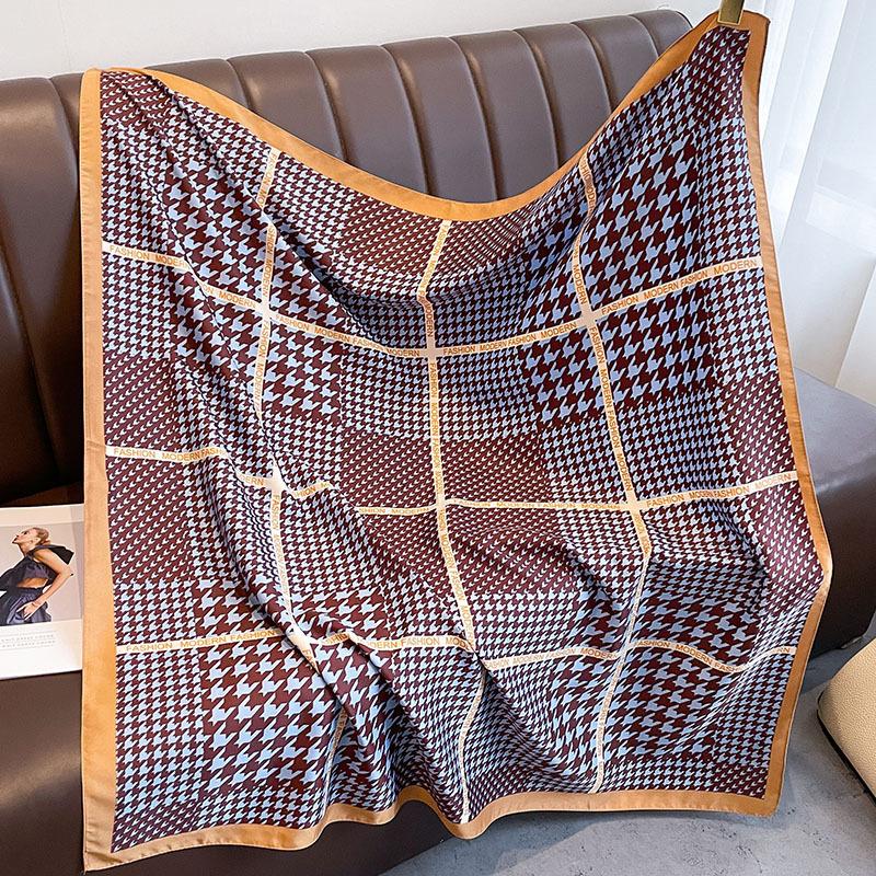 

Новая корейская версия классического клетчатого большого квадратного шарфа, модная внешняя шаль, темпераментный универсальный шелковый шарф для женщин 90*90cm