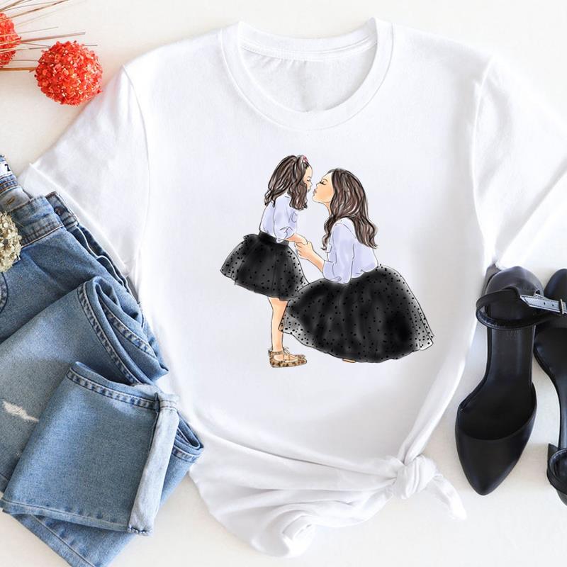 European Size Women Mom Love Cartoon Mother Trend 90s Print Tee Top Fashion T Shirt Woman Short Sleeve Female Clothing Graphic T-shirts