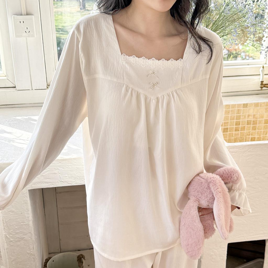 Cloud cotton pajamas women's long-sleeved lace V-neck thin comfortable princess style loungewear suit spring and autumn new models