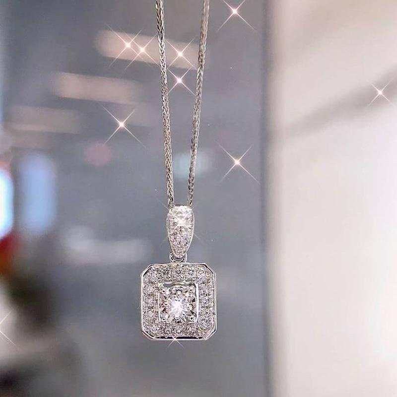 Huitan Simple Square Shaped Pendant Necklace With Shiny Cz Women Luxury Fashion Wedding Accessories Daily Wear Versatile Jewelry