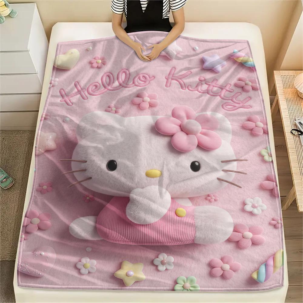 

1 шт. Розовое фланелевое одеяло Hello Kitty с принтом, Высококачественное, Для всех сезонов, Декор для дома, Тепло и комфорт, Идеально для рождественских подарков 80cm x 120cm