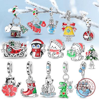 Original Copper Charms Beads Winter Snowflake Snowman Igloo Penguin Pendant Fit Bracelet Charms Women Jewelry Gift