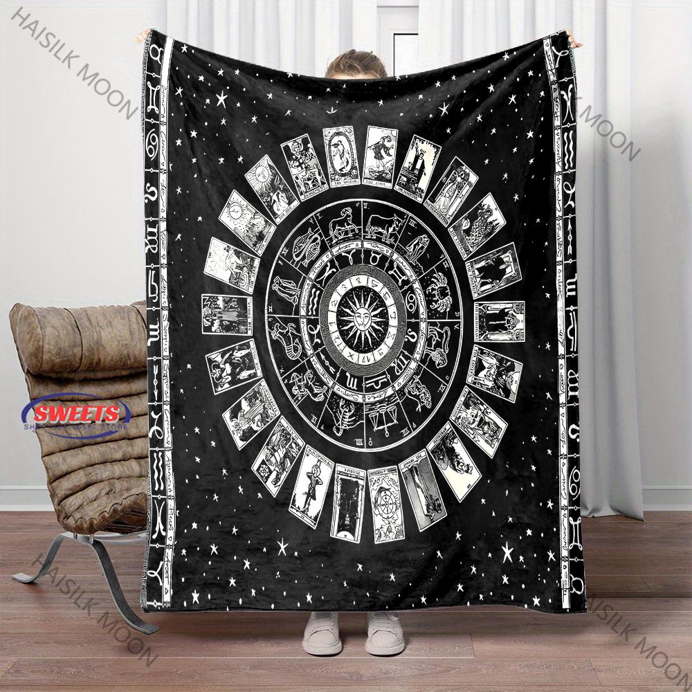 12 Zodiac Card Printed Blanket - Super Soft Bedding Divination Tarot Pattern Lightweight Home Four Season Throw & Shawl Blanket