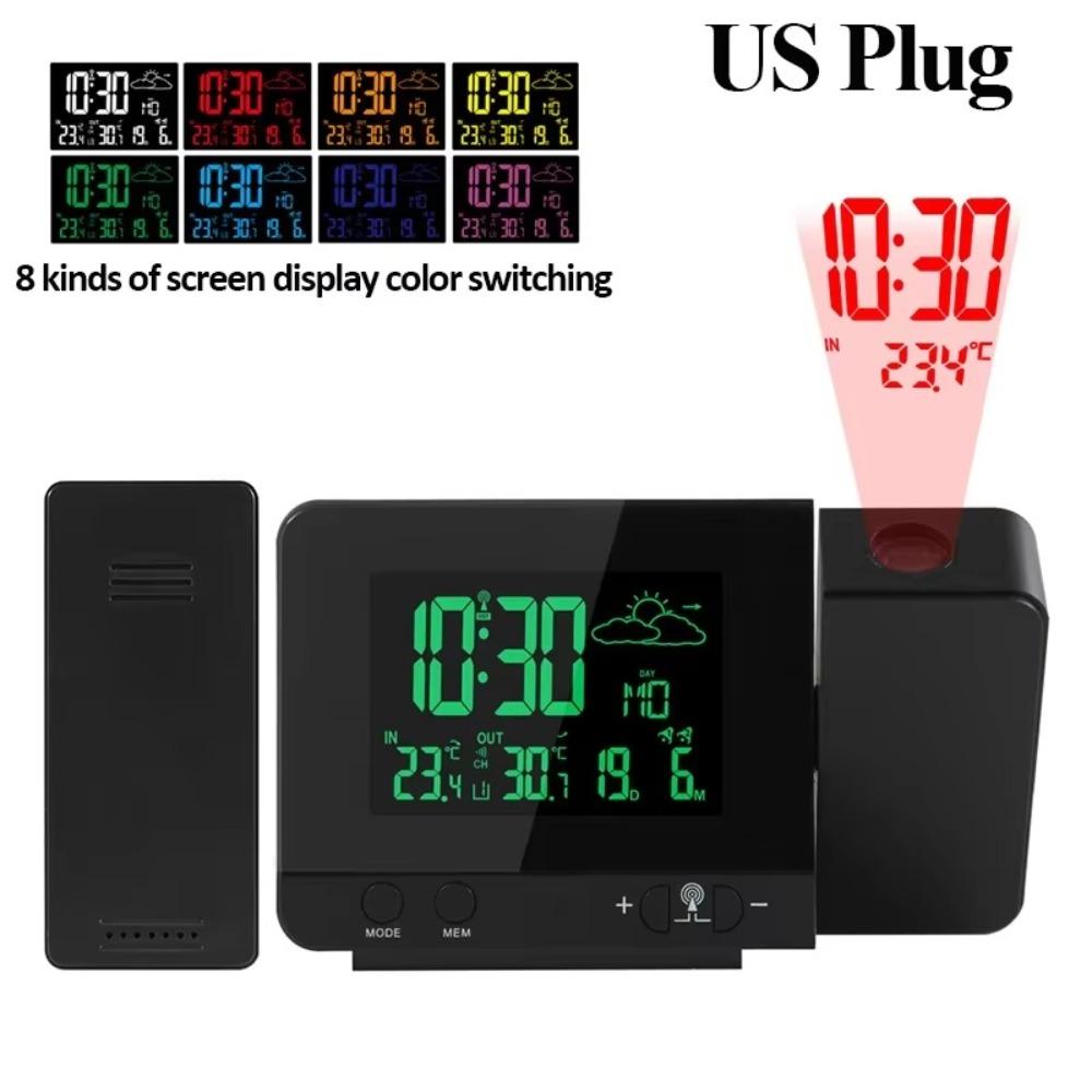 

8 Colors Colour Screen Projection Clock Double Alarm High-Precision Weather Forecast LCD Waterproof Wireless Sensor