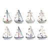 Nautical Wooden Sailboat Models Coastal Beach Style Blue White Ship Tabletop Figurine for Home Living Room Office Farmhouse Decor