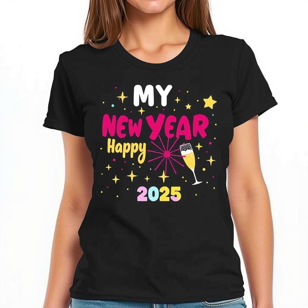 Festive Black T-Shirt for New Year s 2025 -  MY NEW YEAR Happy 2025  with C Unisex T-Shirt XXL