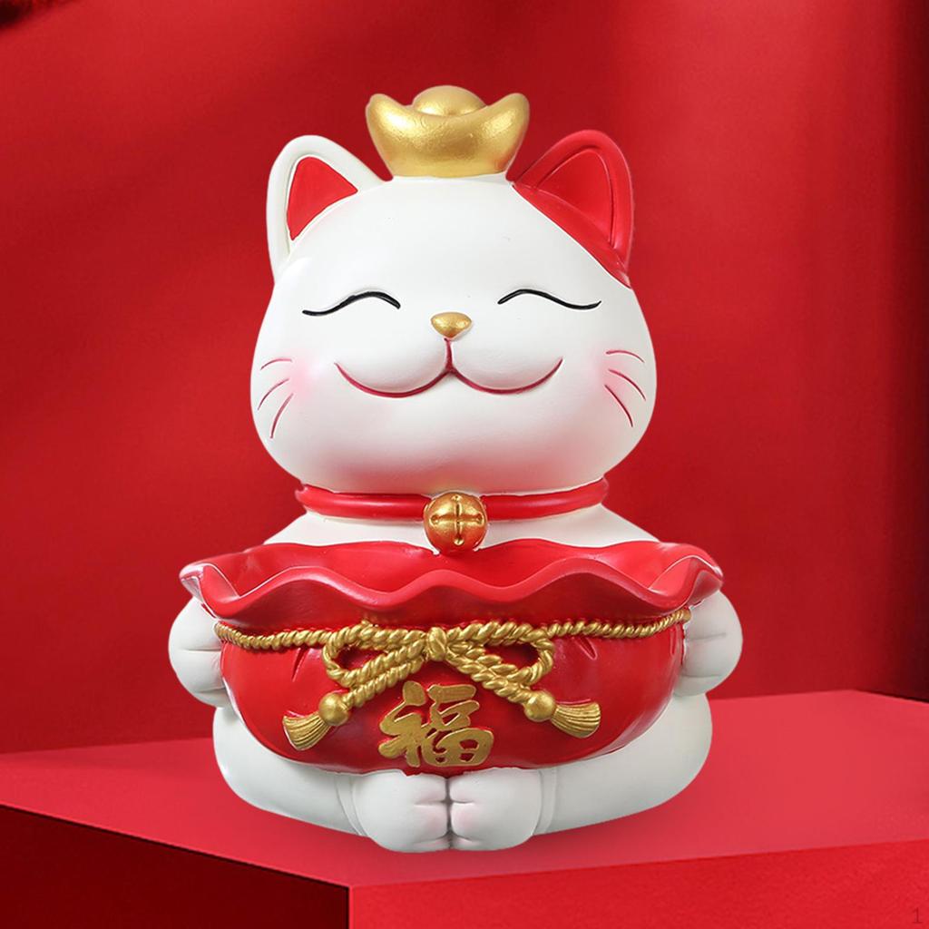 Cat Statue Desktop Organizer Animal Sculpture Jewelry Trinket Tray Key for Entryway Table