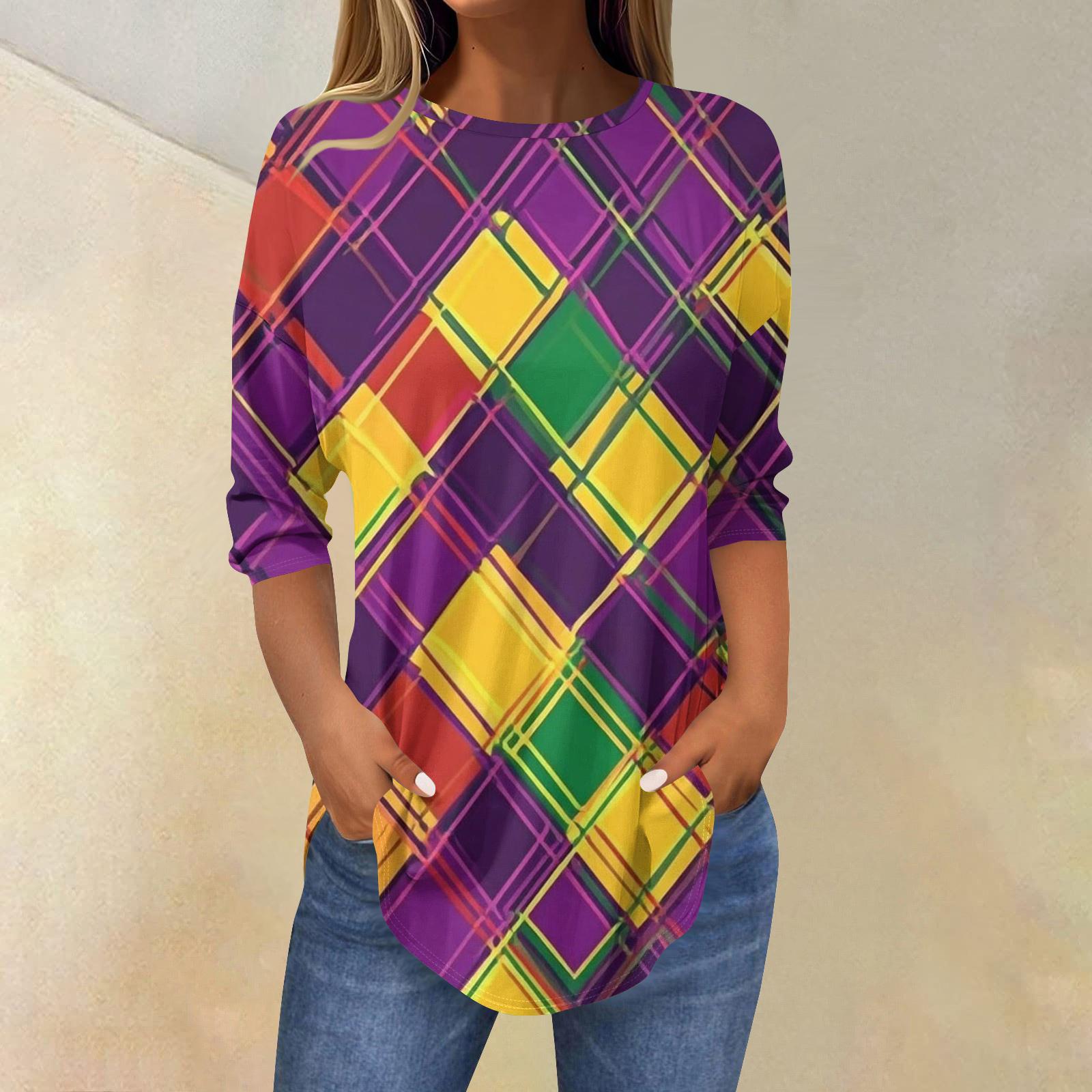 

Womens T Shirts 3/4 Sleeve Shirts Solid Color Pullover Summer Spring Tops Blouses XXXL