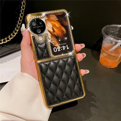 N3 Flip Fodral Bling Diamant Rombisk Läder Guldplätering Fodral För OPPO Find N3 Flip Find N2 Flip Stötsäkert Skydd