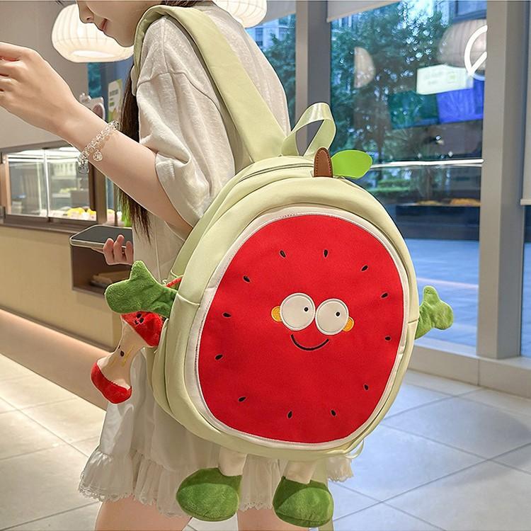 Schoolbag New Creative Cartoon Watermelon Large Capacity Backpack Trendy Fashion Cute Junior High School Student Class Travel