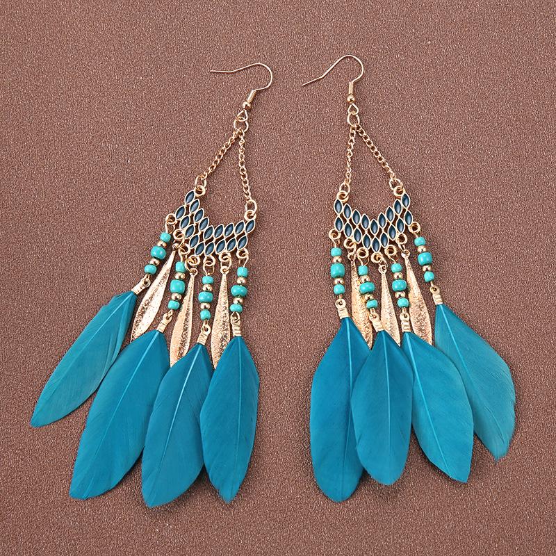 Bohemian Feather Earrings for Women, Face-Slimming Ethnic Style, Long Travel & Holiday Accessory