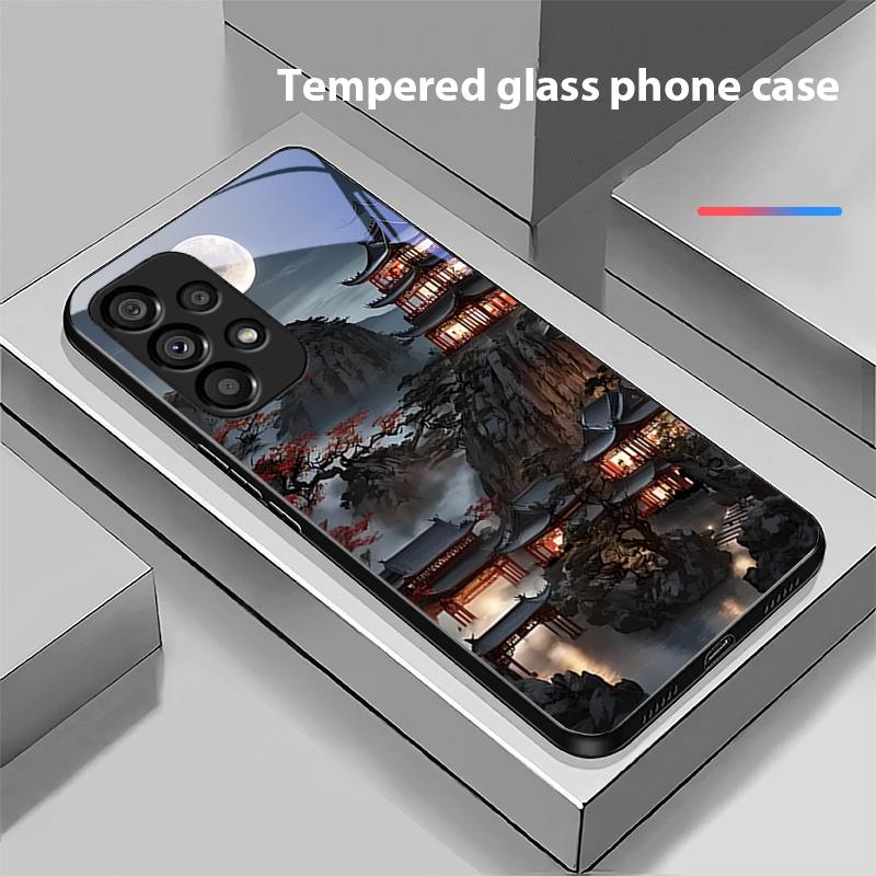 Old Style Building For Samsung Galaxy S 8 9 10 20 Plus 21 FE 22 23 24 Ultra S7 Edge Black Tempered Glass Phone Case Hard Shell