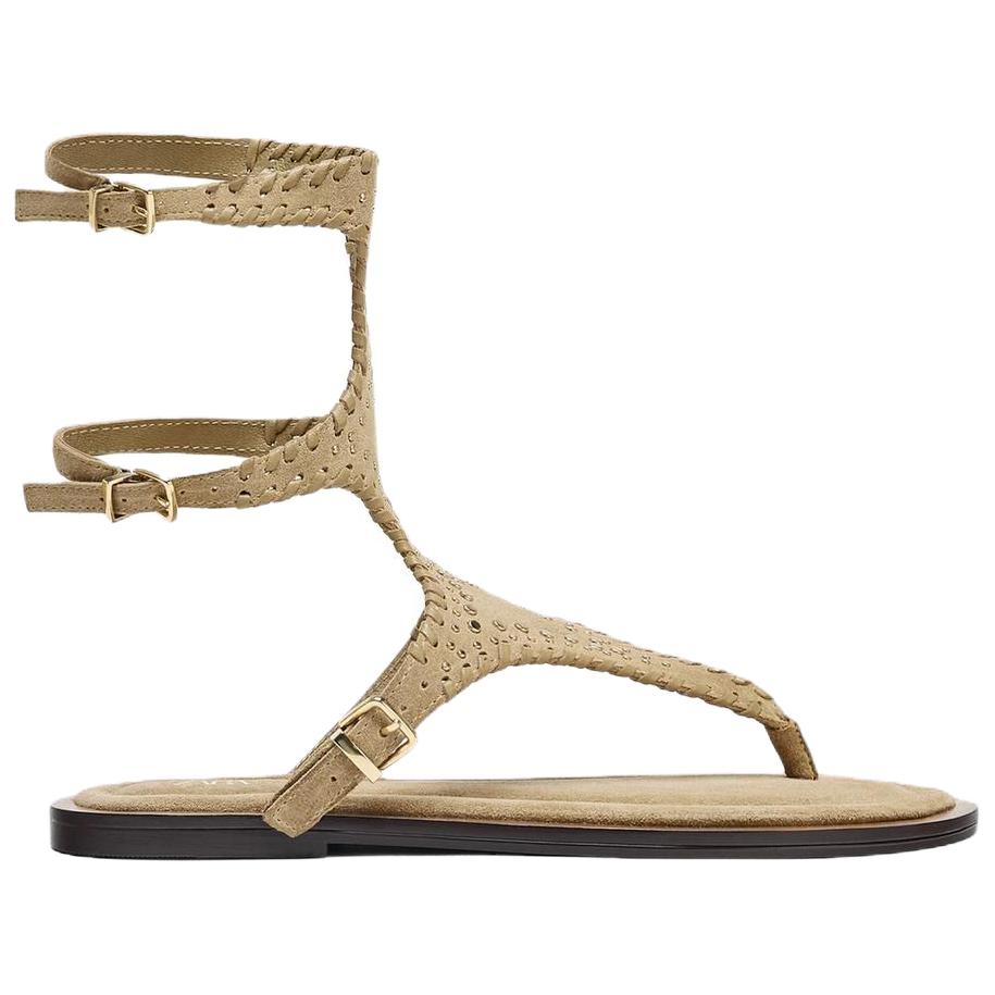 Zara Comode Sandali Romani Vintage Sandali Donna Marrone Sabbia 2601610107