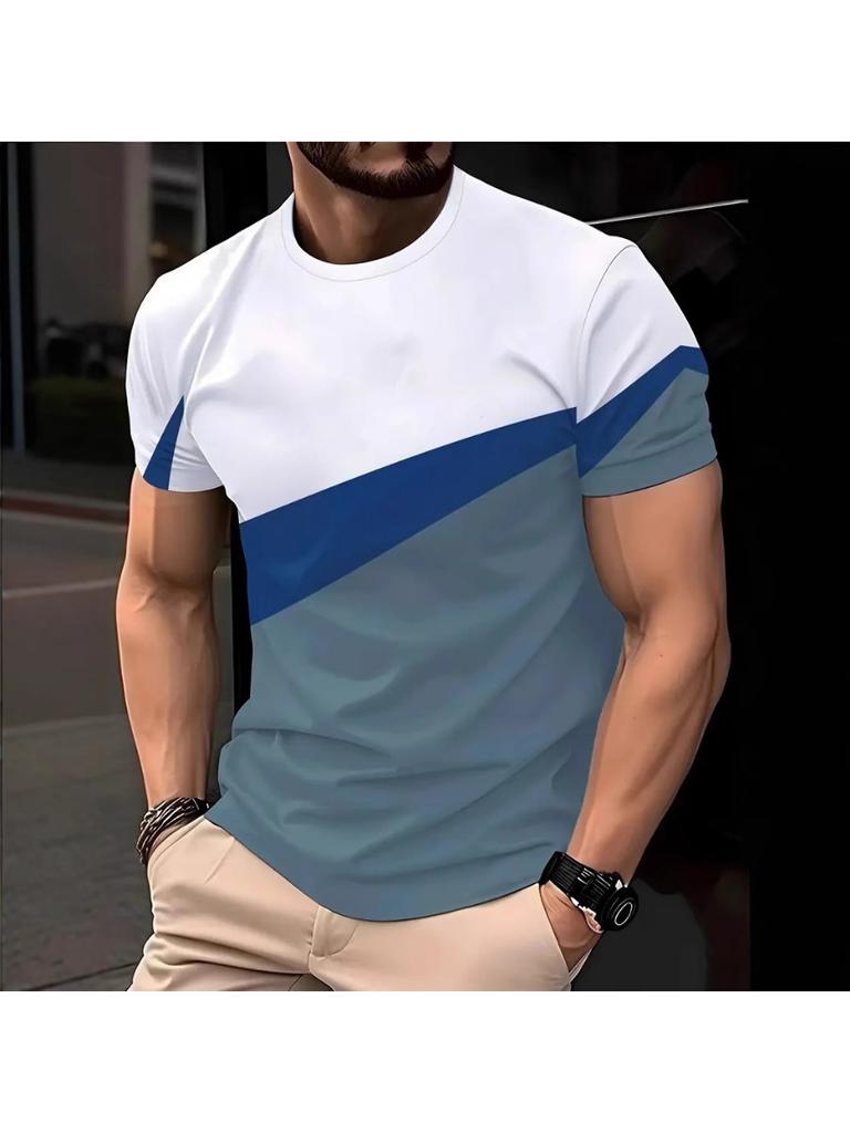Summer Men's Crew O-Neck T-shirt Street Men's 3D Stripe Print Short-sleeved Tees Casual Daily Male T Shirts Clothing