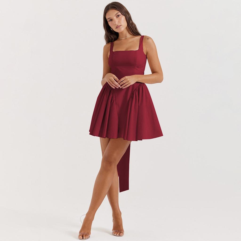 Femei Design Sense fără spate rochie mini cu bretele spaghete, cu decolteu în V, talie înaltă, solidă