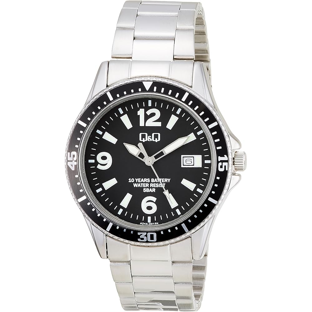 Citizen QQ Analog Watch 10-Year Battery Life Waterproof Date Metal Band A24A-001PK Men s Black